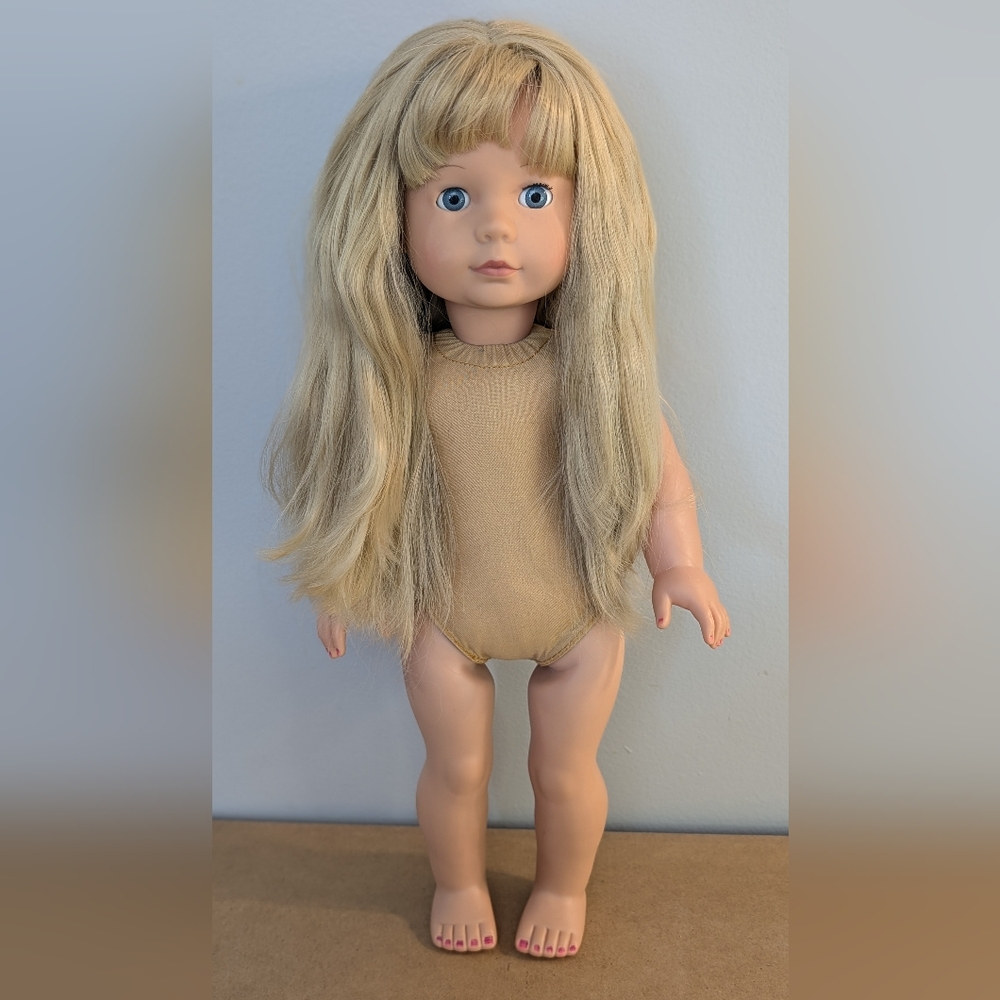 Pottery Barn Kids by Götz Soft Body Vinyl Doll, Blonde w Bangs, Blue Sleepy Eyes
